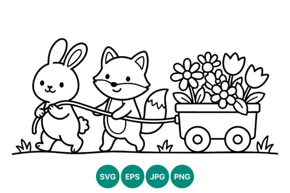 Download Cute Rabbit Fox Flower Cart Vector - Premium Resources