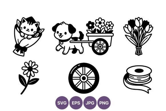 Download Cat in Bouquet and Dog with Flower Cart - Premium Bundle