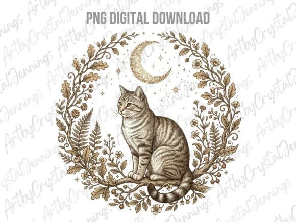Download Celestial Moon Cat Botanical Floral PNG - Floral png Collection